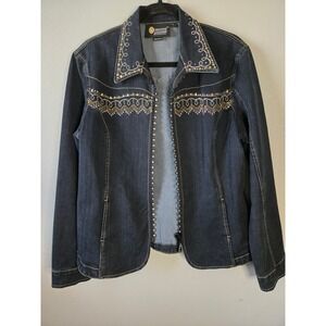 Christine Alexander Embellished Denim Jacket Large Rhinestone Western Cowgirl